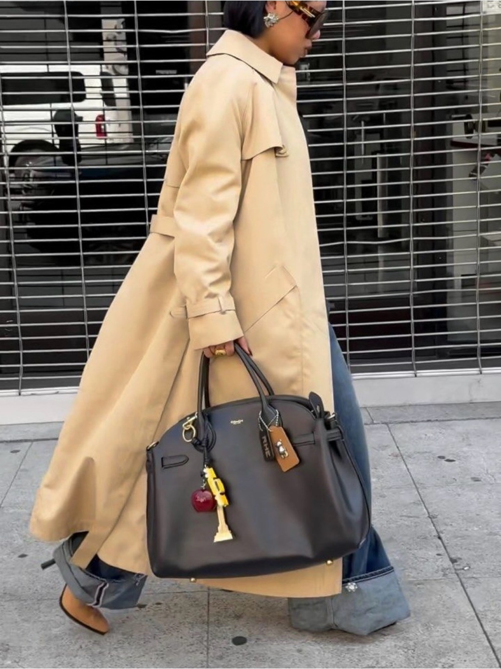 Ann Taylor Brown Leather Dome Tote with Charm Accents